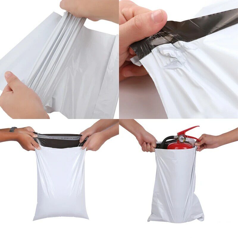 白いポリ封筒宅配袋、エクスプレス封筒収納バッグ、粘着シール、peプラスチックポーチ、包装用メールバッグ、100個
