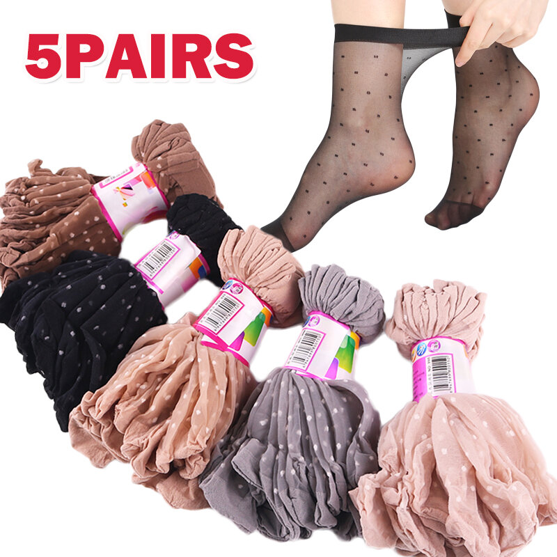 10pcs/lot Skin Color Dot Transparent Thin Women Crystal Silk Socks Nylon Fashion Ladies Summer Short Ankle Silk Socks