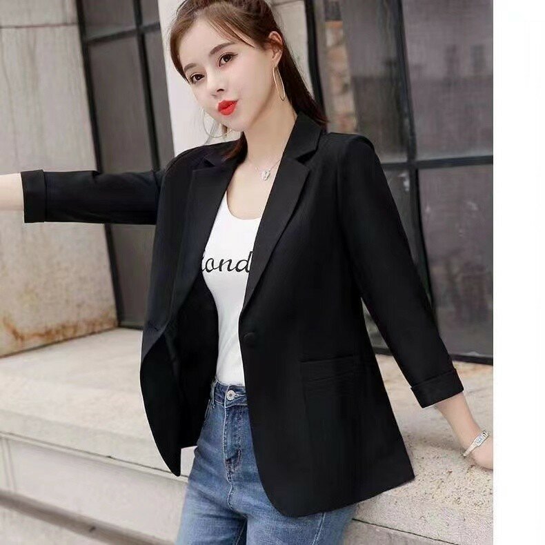 Women's Solid Color Suit Collar Button Loose Fit Medium Sleeve Coat Fashion Elegant Commuter Topss Spring and summer