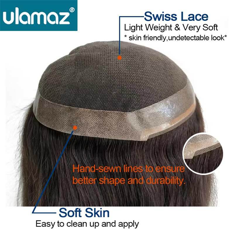 Swiss Lace Topper Wig untuk wanita 130% kepadatan rambut palsu panjang sistem pengganti rambut manusia lurus 100% bernapas Wig alami