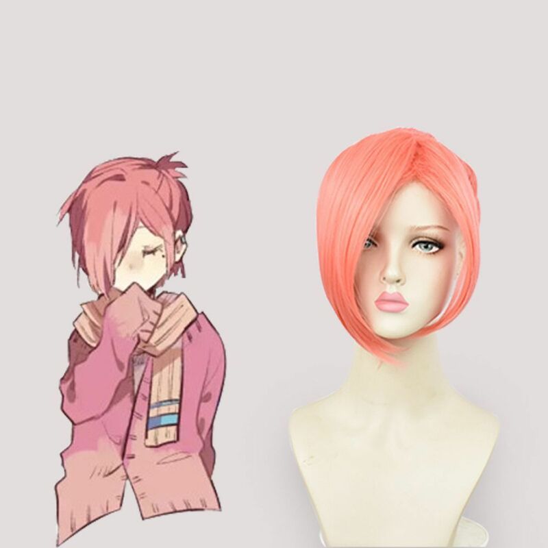 Cosplqy-Peluca de pelo falso para mujer, cabellera sintética, estilo Cosplay, bonito Anime, fiesta, color rosa ahumado