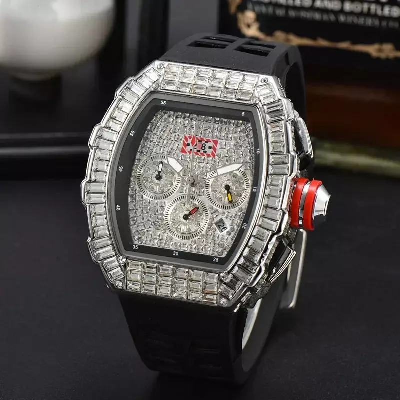 Top Luxury RM Automatic Sports 6 Needle Run Seconds orologio da uomo impermeabile senso meccanico orologio al quarzo da uomo con diamanti grandi