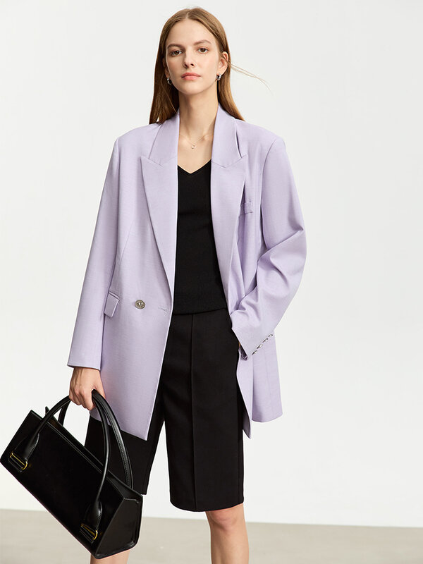 Amii-blazer retro minimalista para as mulheres, solto jaqueta de manga longa, cor sólida, com fenda, solto, novo, outono, 12343230, 2023