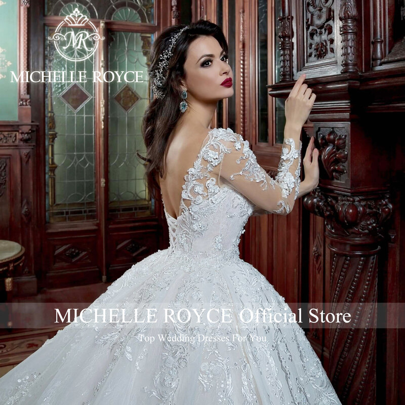 Michelle Royce Luxury Wedding Dresses For Woman 2024Elegant Appliques Long Sleeves Royal Wedding Gown High-end Vestidos De Novia