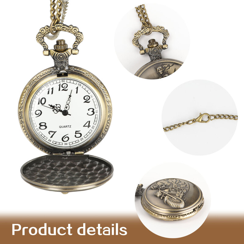 Vintage Arabic Numerals Pendant Clock with Necklace Pendant Chain Pocket Clock Gift for New Year Valentine's Day