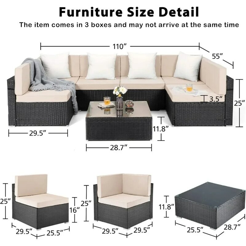 7-teilige Schnitt möbel für den Außenbereich, Schnittmöbel-Sets aus Korb geflecht, Allwetter-Rattan sofa mit Couch tisch