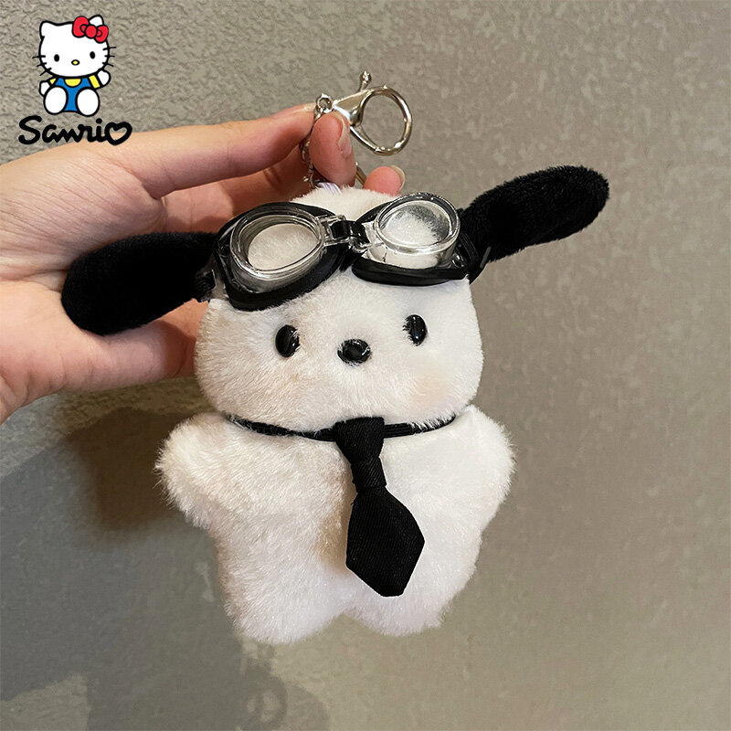 Cute Sanrio Keychain Plush Pochacco Car Keyring Doll Cartoon Bag Pendant Pochacco Bow Blush Accessories Toy Kid Christmas Gift
