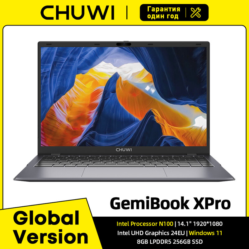 CHUWI-Ordinateur Portable GemiPleXPro, Processeur Intel N100, 600 GPU, Écran de 14.1 Pouces, 8 Go de RAM, 256 Go de SSD, avec Ventilateur de Refroidissement, Windows 11