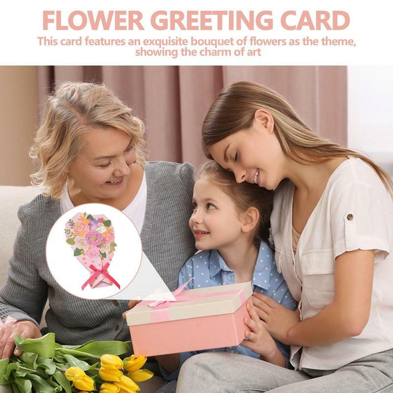 Buquês de Papel Cartões com Envelope, Cartões florais para mãe, professor, esposa, irmã, aniversário