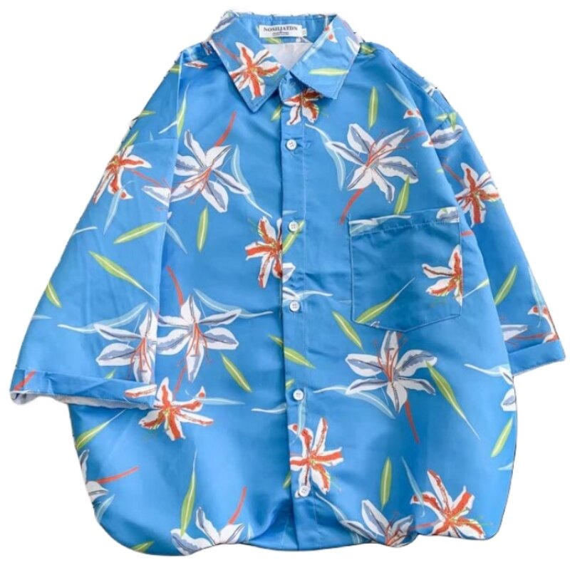 Camisa floral fina de manga curta masculina, bonito casual slim fit, jaqueta havaiana de férias na praia, moda verão