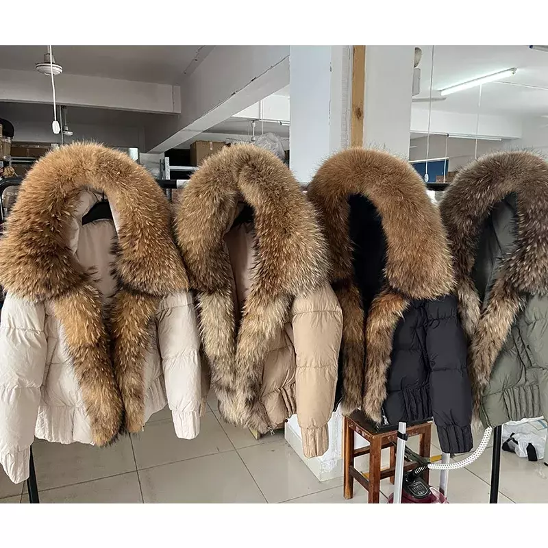 MAOMAOKONG 2023 inverno donna caldo piumino d'anatra bianco naturale vera pelliccia di volpe collo cappuccio piumino spesso capispalla di lusso