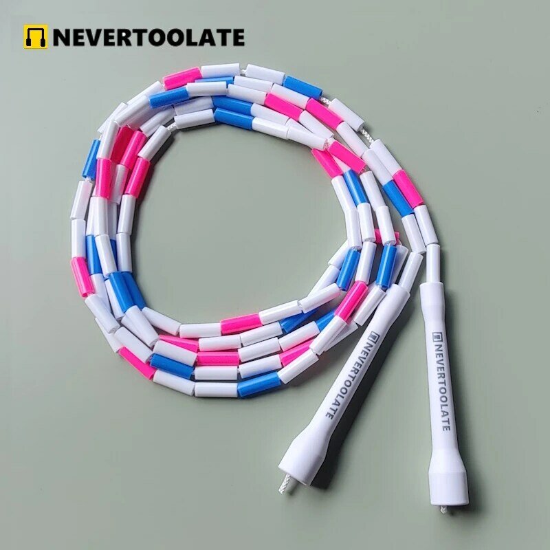Nevertoolate เชือกกระโดดลูกปัดขนาดเส้นผ่านศูนย์กลาง8.5มม. PE สีรุ้งลูกปัดแข็งปรับได้2.9เมตร