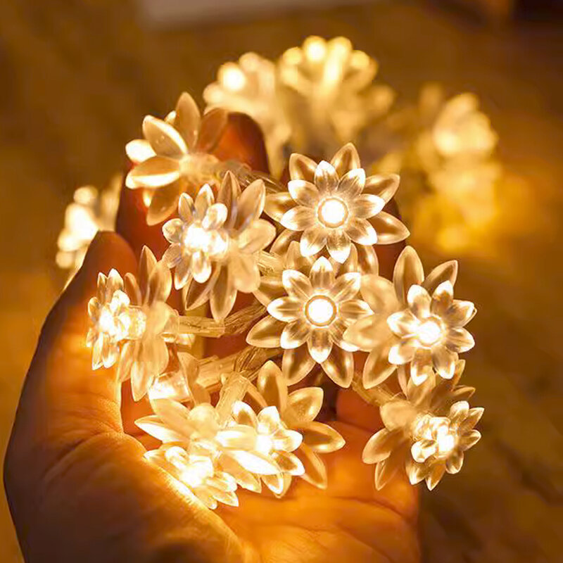 LED Lotus Warm Colorful Light String, Guirlanda para o Natal, feriado, festa, jardim, casamento, decoração de casa, iluminação ambiente, 1,5 m, 3m