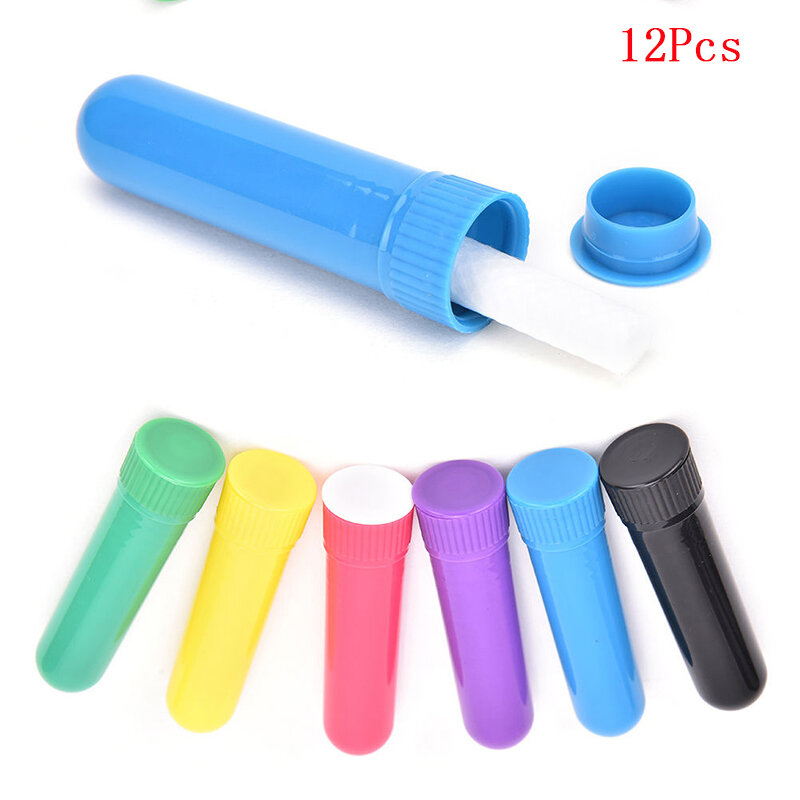 Inhaladores nasales de plástico de colores esenciales, tubos de aromaterapia, palos, contenedor Nasal con mechas para aceite de nariz, 12 unids/set