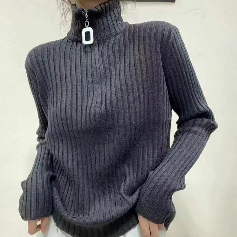 Sweater rajut wol wanita B612, Pullover kerah setengah tinggi, Rajutan warna polos musim gugur/musim dingin 2024
