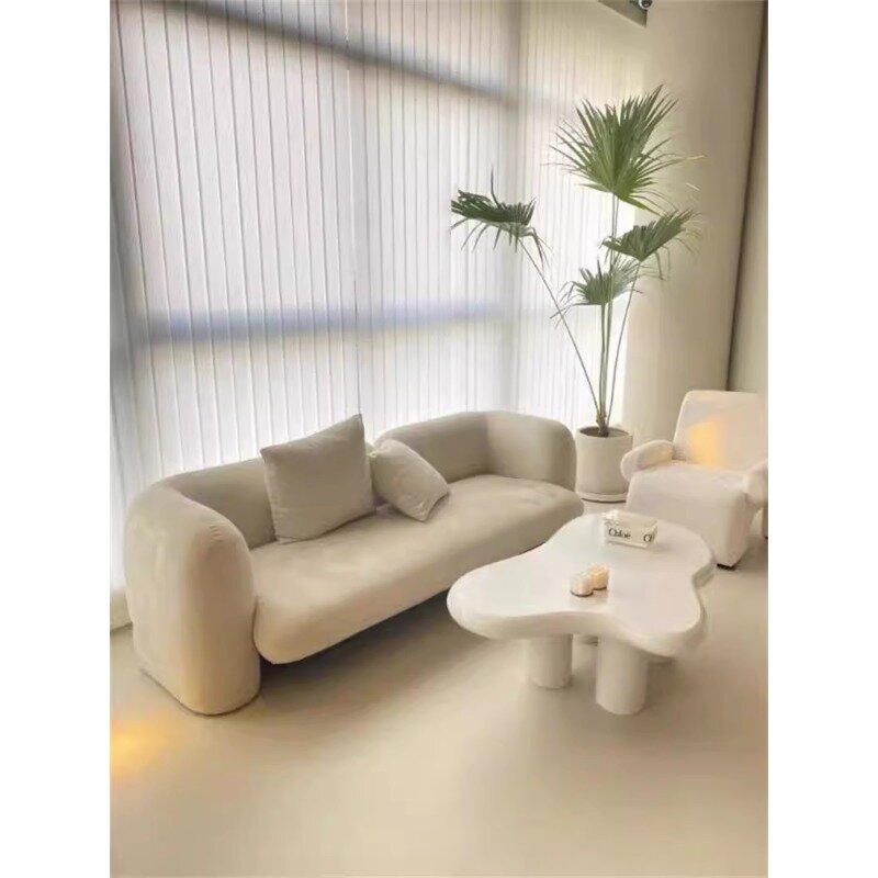 Italian minimalist two person three person small living room sofa, lamb wool fabric designer creative leisure sofa