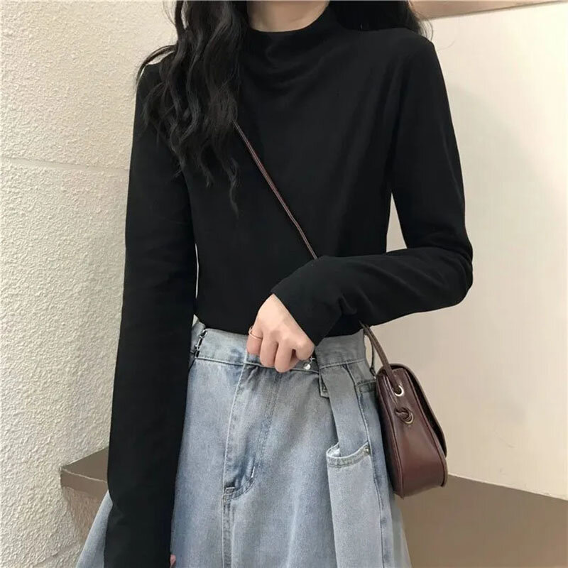 Fall Fashion Mock Neck Sweaters Women Harajuku Basic Solid Chic Warm Slim Knitted Pullover Korean Simple Bottoming Jumpers