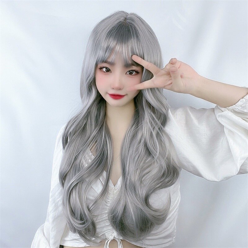 Fashion Fluffy Long Curly Wig with Air Hair Bangs for Woman Natural Hair Extensions Wigs for Daily Wear Use and Role Play