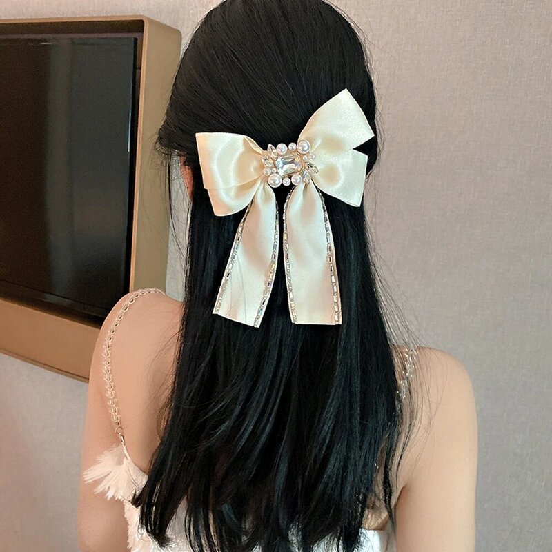New Elegant Headwear Bridal Ponytail Holder Women Bow Hair Clips Pearl Spring Clip accessori per capelli Crystal