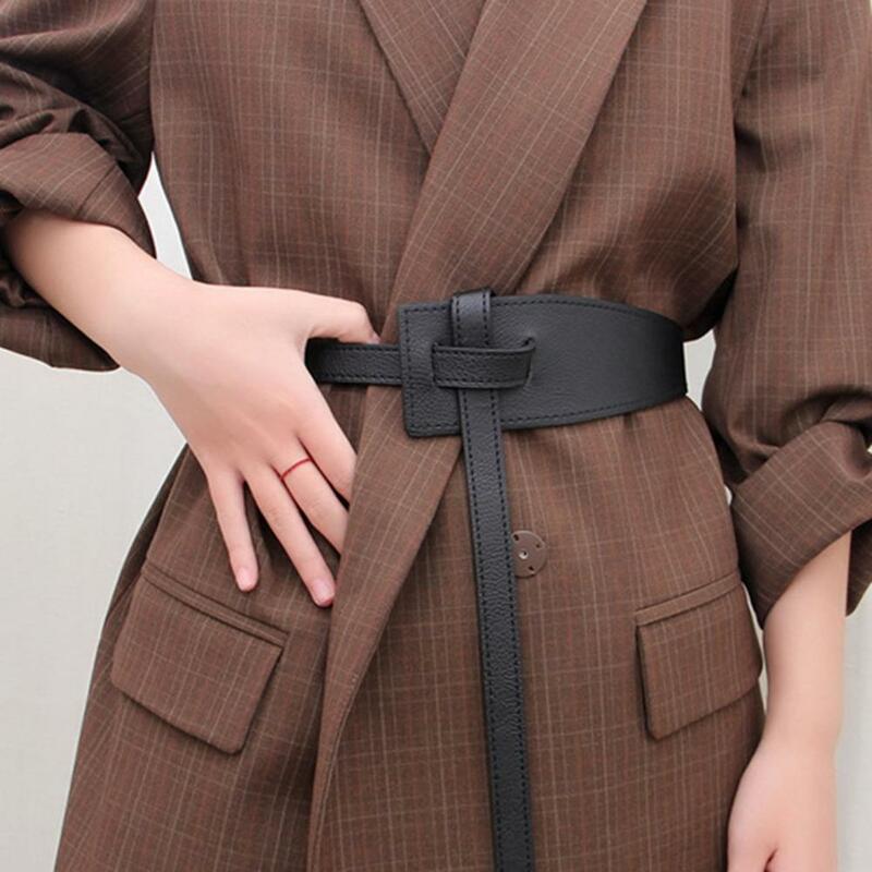 Cinturón de piel sintética de estilo coreano para mujer, cintura elástica femenina, moda, forma Irregular, nudo ajustable, largo para traje