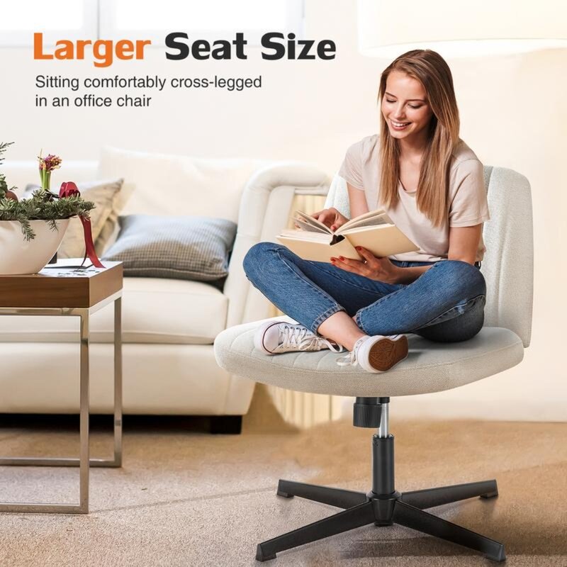 Cross Legged Wide Swivel Office Chair, cadeira de mesa sem braços, sem rodas, Home Desk Chairs