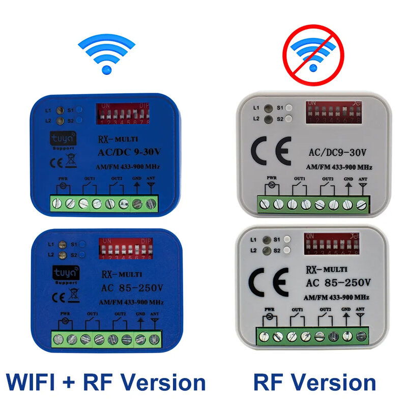WIFI Tuya Receptor de Control remoto Universal para puerta de garaje, controlador de 2 canales, interruptor inteligente 433, 868 MHz, Tuya RX, multifrecuencia 300-900MHz
