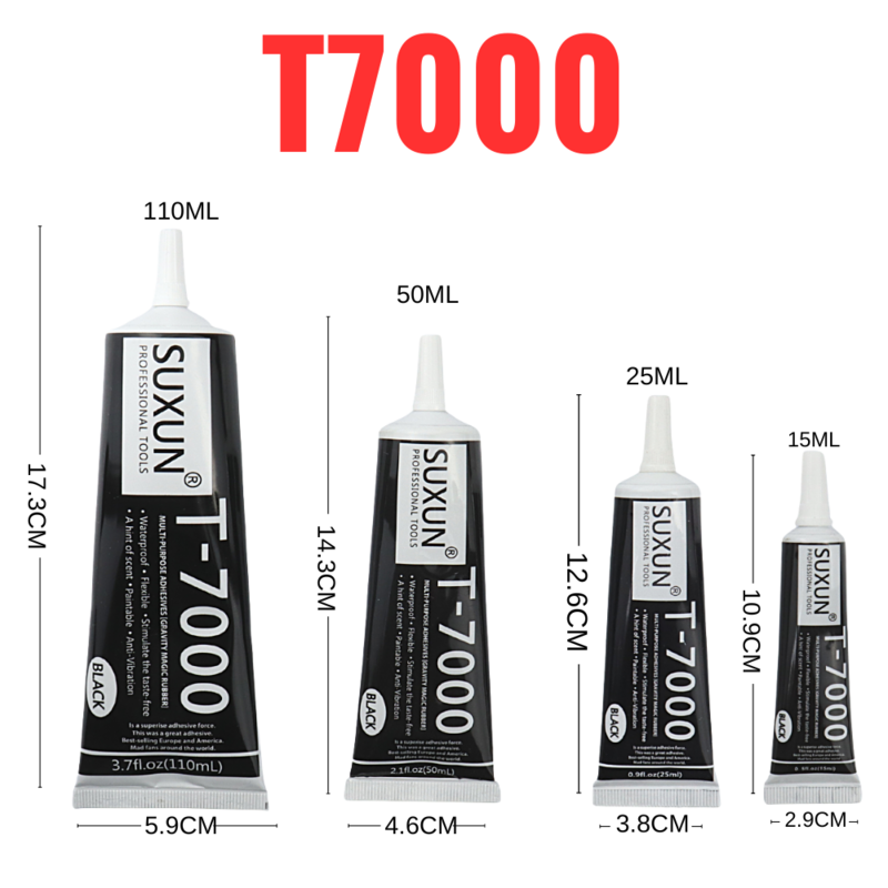 SUXUN T7000 블랙 접촉 전화 수리 접착제 T-7000, 유리 플라스틱 범용 DIY 접착제, 15ML, 25ML, 50ML, 110ML