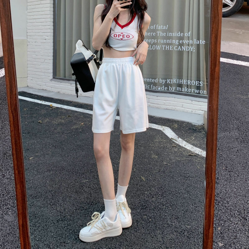 Calções de cintura alta feminino elástico solto chique legal verão casual faculdade jovem estilo coreano kawaii nova venda quente ulzzang design ins