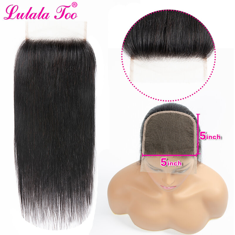 Lulalatoo – perruque brésilienne Remy 100% naturelle, cheveux lisses et ondulés, 5x5, 10- 20 pouces, Swiss Lace Closure