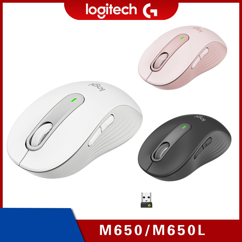 Logitech-mouse sem fio bluetooth m650/m650l, 2.4ghz, para cliques silenciosos de pequeno e médio porte, para notebook