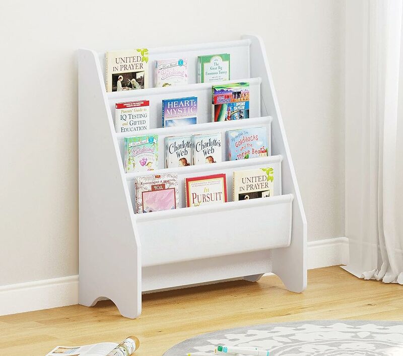 Kids Sling Bookshelf, Magazine/Book Rack,Book Organizer (White)