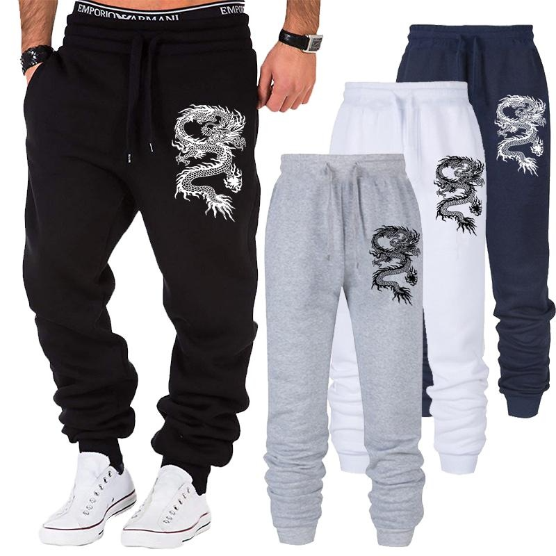 Fashion Casual Dragon Printed Jogger Pants Men Fitness Gyms Pants Tight Outdoor Sweatpants Running Pants Mens Trousers S-4XL