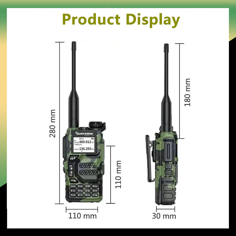 راديو Waltalkie ، راديو 50-MHz ، UHF ، VHF NOAA ، جهاز تشويش إذاعي ، DTMF ، نسخة تردد لاسلكية ، شوكي ، راديو اتجاهين