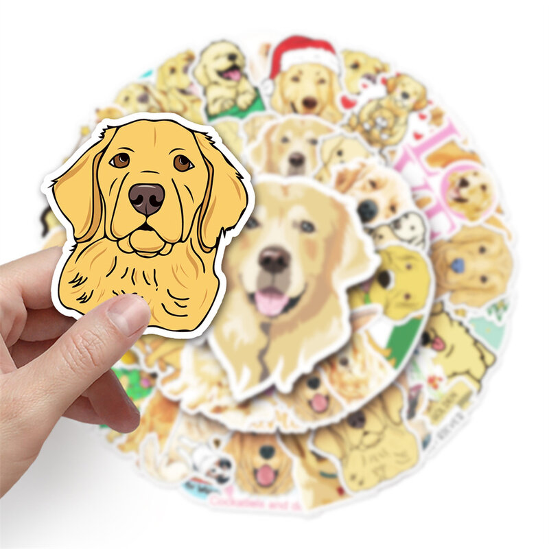 Pegatina de dibujos animados de perro Golden Retriever, 10/30/50 piezas, impermeable, personalidad creativa, calcomanía para refrigerador, SkateboardWholesale