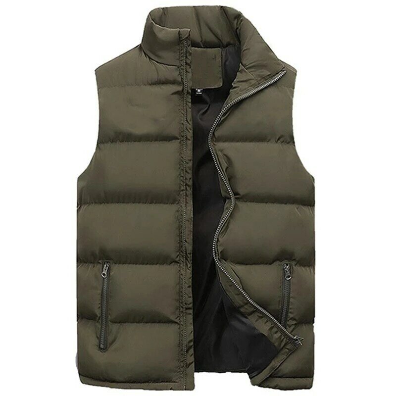Autumn Winter Men's Fashion Waistcoat Coats Thick Stand Collar Solid Color Cotton Zipper Vest Duck Down Jacket Sleeveless