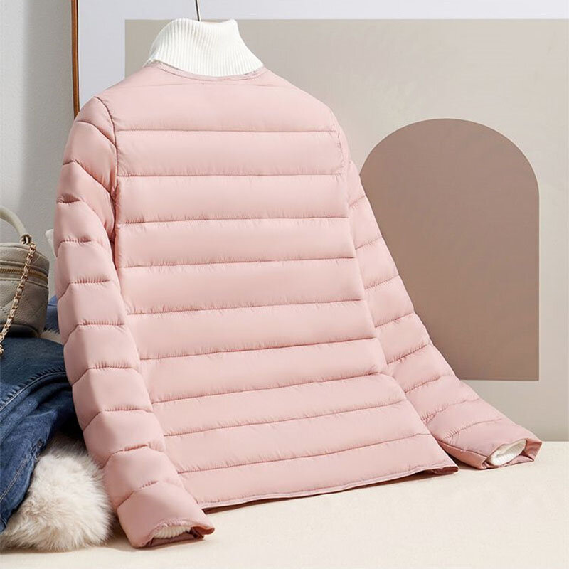 Pink Lightweight Down Cotton Jacket Female Spring Autumn Coat Tops 2024 New Short Women Cotton Jackets Slim Warmth Outerwear