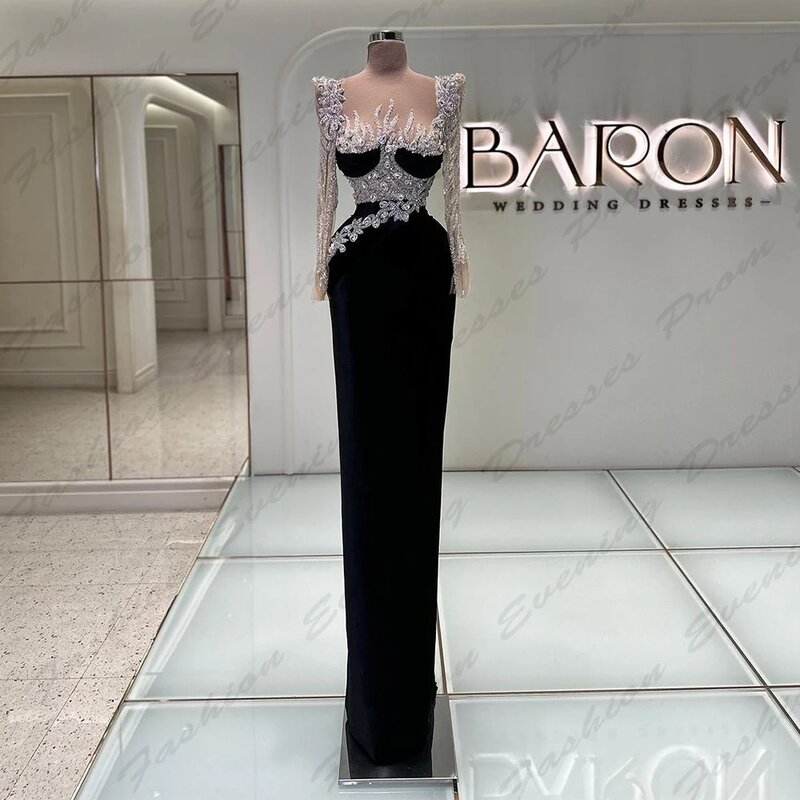 Urocze seksowne czarne damskie syrenki skromne suknie wieczorowe z koralikami suknie na bal maturalny plisowana szata na imprezę wizytowa De Soirée Luxe Elégante