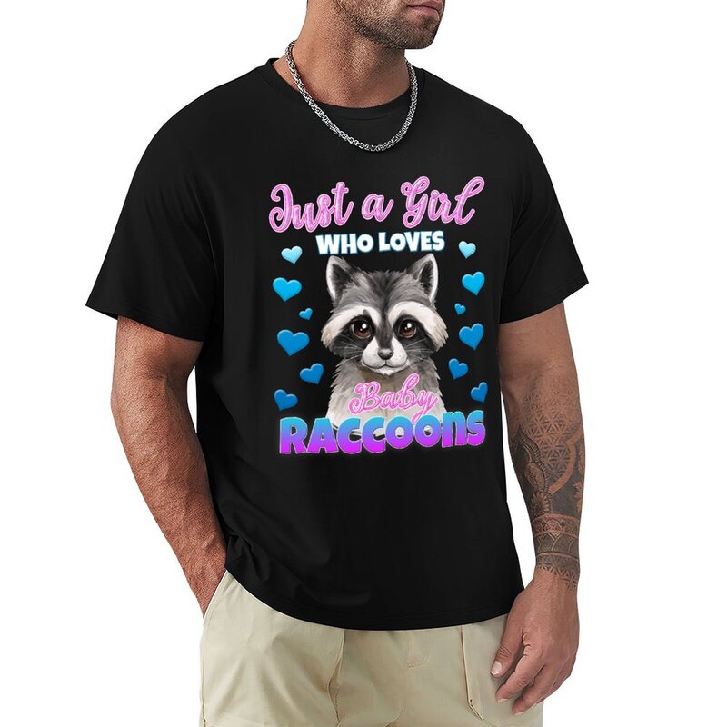 T-shirt homme blanc uni, vêtement vintage, Just a Girl Who Loves Baby Raccoons