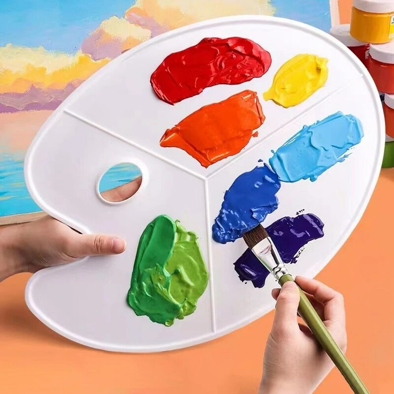 Bandeja de pintura blanca clásica, paleta antiadherente de alto grado, paleta grande con agujero para el pulgar, suministros escolares para estudiantes de arte y pintura DIY, 1 unidad