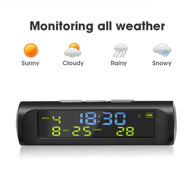 Solar Auto Digitale Klok Met Lcd Tijd Datum In-Car Temperatuur Display Voor Outdoor Persoonlijke Auto Deel Decoratie Auto accessoires