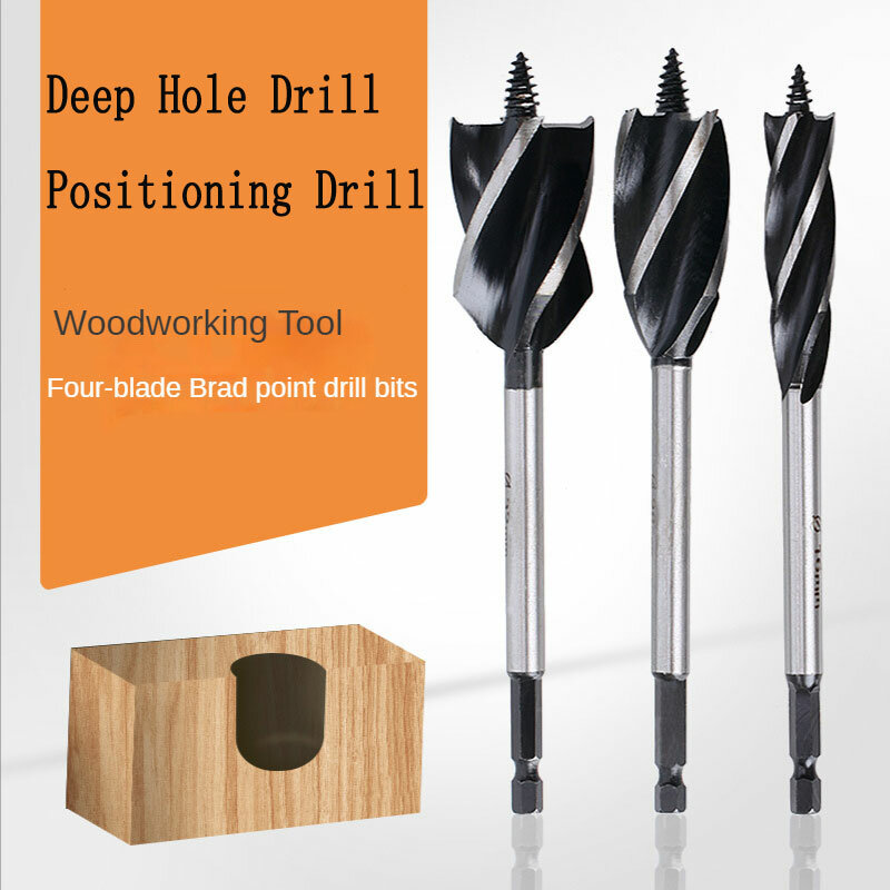 Hexagonal Shank Drill Four Slots Four Edge Woodworking Bit Door Lock Drawer Open Hole Reaming Drill Open Hole Drill Bit