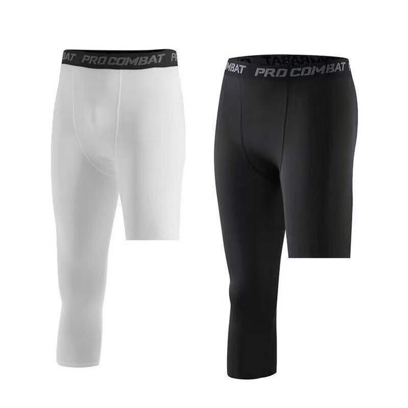 Pantalones deportivos de compresión para hombre, mallas cortas de una pierna para correr, baloncesto, fútbol, Yoga