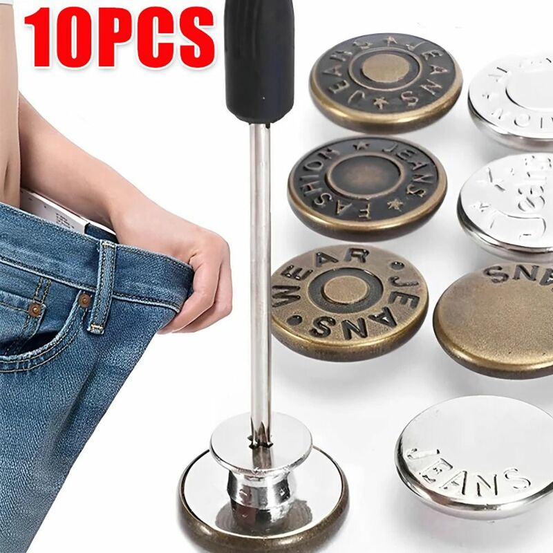 10Pcs/pack Nail Free Jeans Buttons Clothing Pants Sewing Accessories Waist Buckle With Screwdriver 17mm Waist Extenders Button