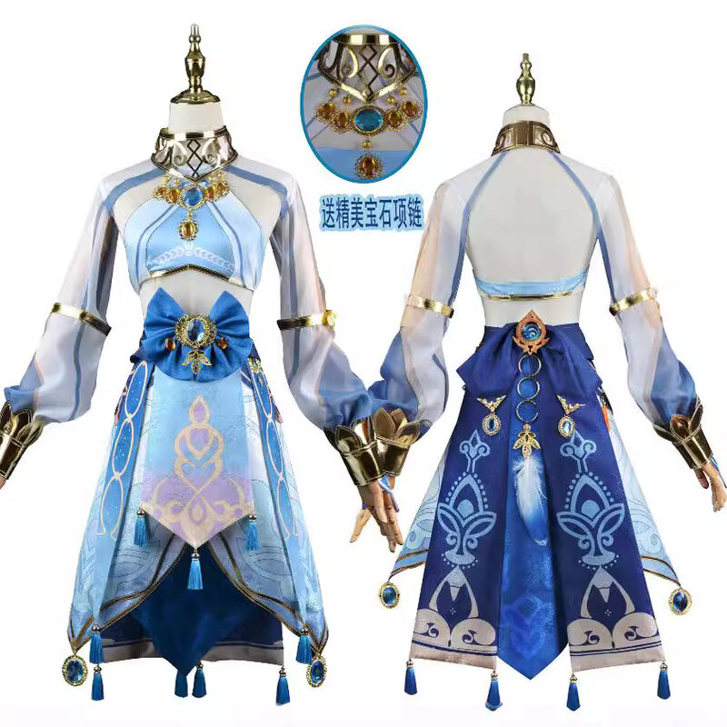 Disfraz de Nilou de Genshin Impact para mujer, conjunto completo de ropa sexual, uniforme con peluca, trajes de fiesta de Halloween con calor, color azul