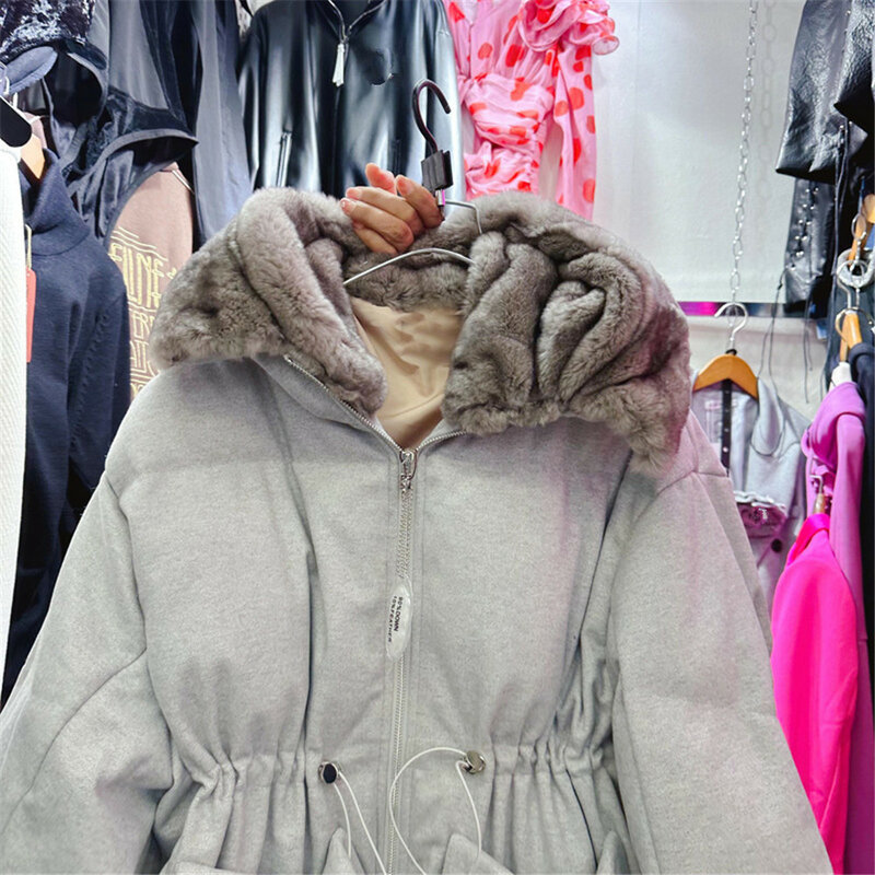 Winter neue Nerz Kapuze Kaschmir Patchwork Gänse daunen jacke für Frauen warmen Pelzmantel weibliche Mode Daunen Parka Outwear y4605