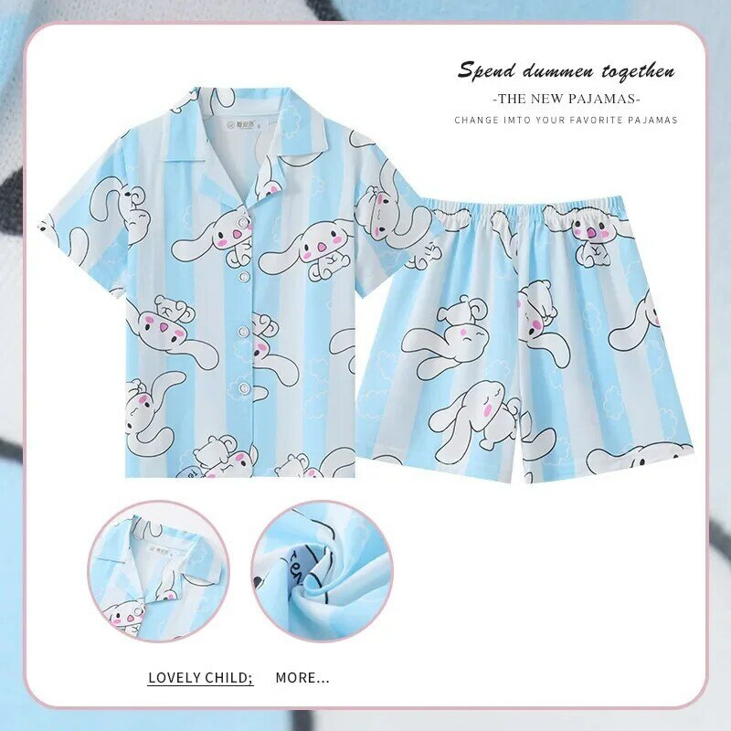 Summer Children's Pajamas Sets Kids Cardigan Short Sleeve Sleepwear Anime Kuromi Cinnamoroll Pochacco Girl Boy Home Clothes Gift