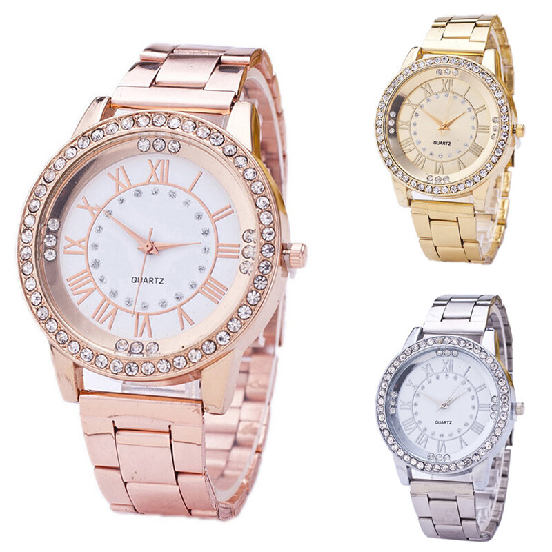 女性のダイヤモンドダイヤル腕時計、スチールバンド、スポーツレジャー時計、ユニークなファッション