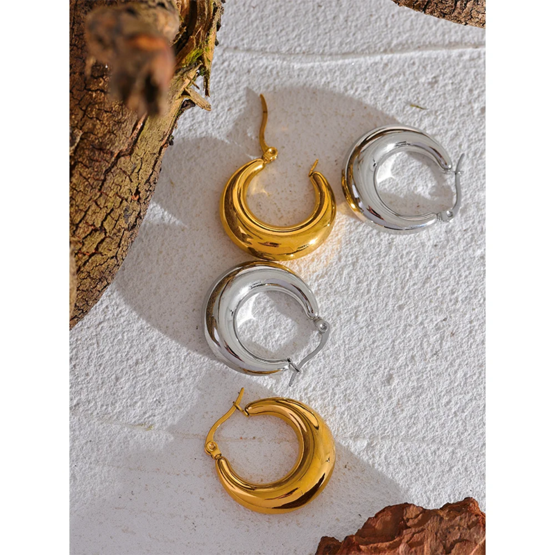 Yhpup Statement Stainless Steel Geometric Hoop Earrings Jewelry for Women Trendy Metal Texture 18 K Earrings Golden Accessories