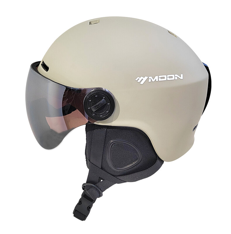 MOON-Skiing Helmet with Integrally Molded Goggles, PC and EPS, High Quality, Outdoor Sports, Ski Snowboard and Skateboard