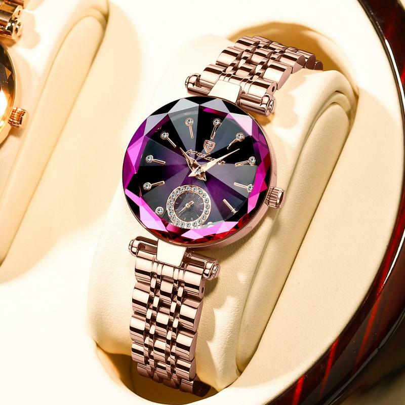 นาฬิกาสำหรับผู้หญิงนาฬิกาควอตซ์เหล็กทองคำสีกุหลาบดีไซน์เครื่องประดับหรูหรานาฬิกาแฟชั่...